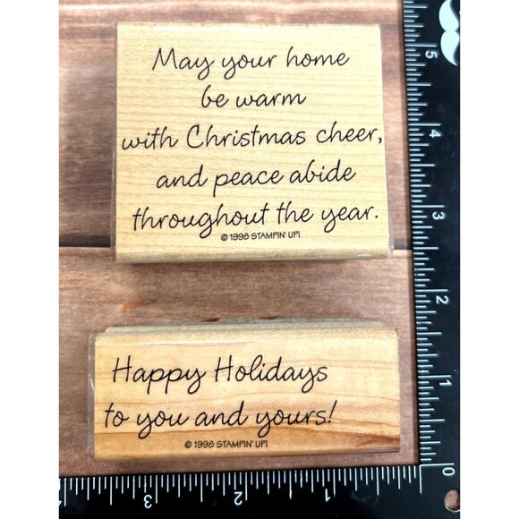 Stampin’ Up! 1998 Christmas Cheer Wood-Mounted Rubber Stamp Set Of 2 - Picture 1 of 2